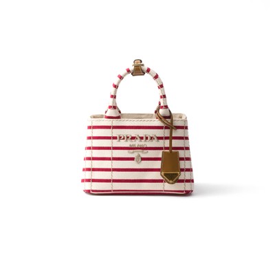 PRADA JARDINIÈRE STRIPED COTTON CANVAS MINI BAG 1BA038 (22*15*13cm) 